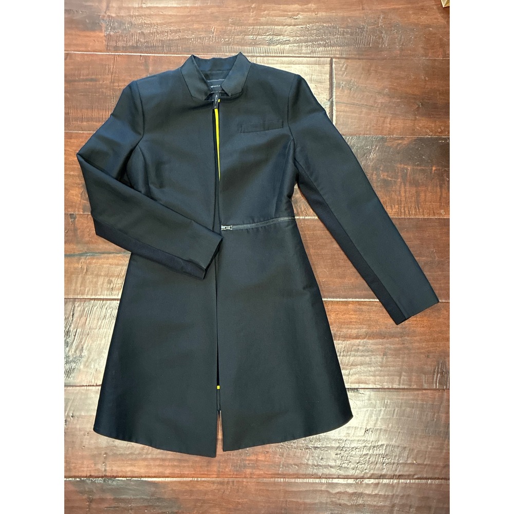 BCBGMAXAZRIA Arelia Jacket Womens XS Black Cotton Silk Zip Front Long Coat